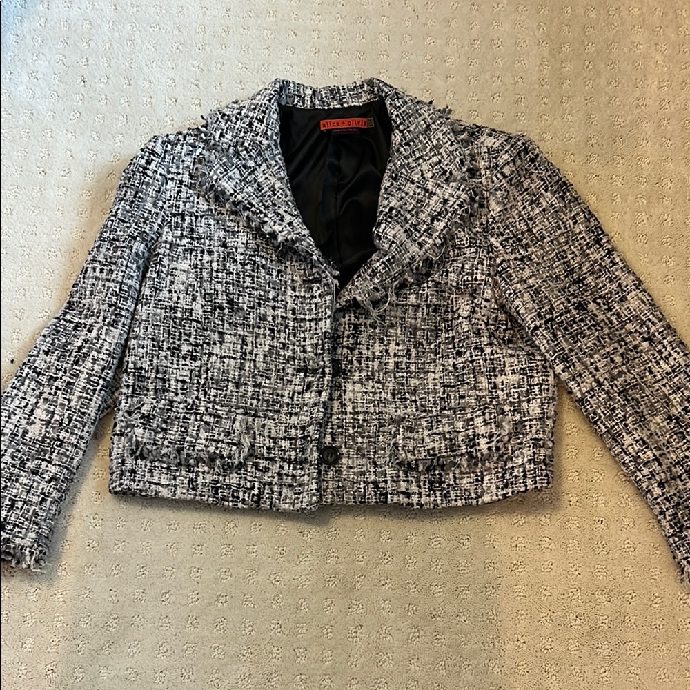 Alice and Olivia Black and White Tweed Blazer